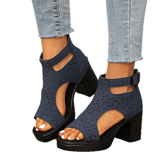 Damen Modische Plateau-Sandalen mit atmungsaktivem Cut-Out-Design R&B