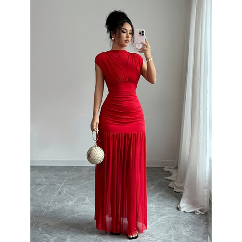 Damen Elegantes Maxikleid mit figurbetontem Schnitt und fließendem Rock R&B