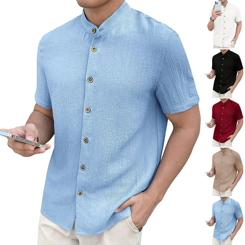 Herren nan leichtes Knitterstruktur-Überhemd mit umgeschlagenen Ärmeln entspannter Overshirt-Silhouette R&B