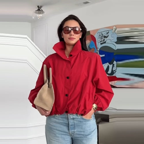 Damen Modische Kurzjacke mit hohem Kragen und elastischem Bund R&B