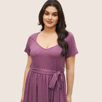 Damen lässiges Maxikleid mit Taillengürtel und V-Ausschnitt R&B
