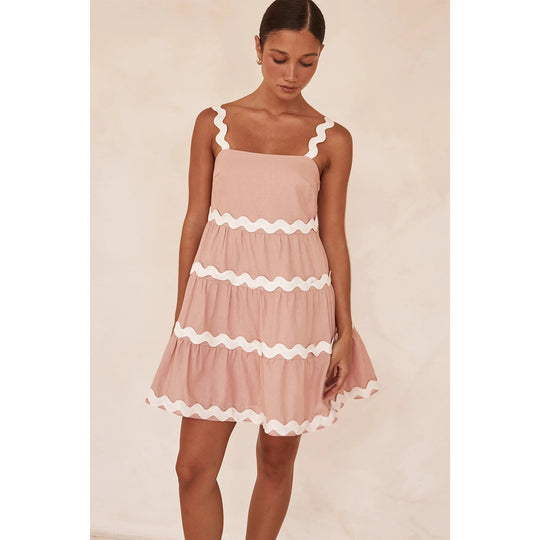 Damen Sommerliches Leinenkleid mit wellenförmigen Akzenten und luftigem Schnitt R&B