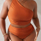 Damen Einseitiger Bikini-Set mit modischem Wickeldetail und hohem Bund R&B