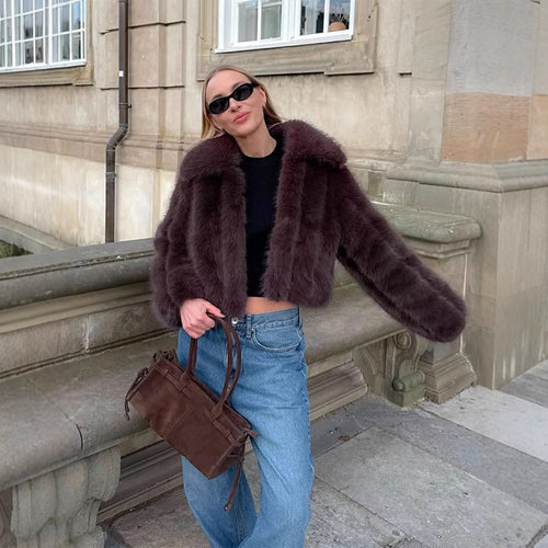 Damen Kunstfelljacke im modischen Cropped-Stil R&B