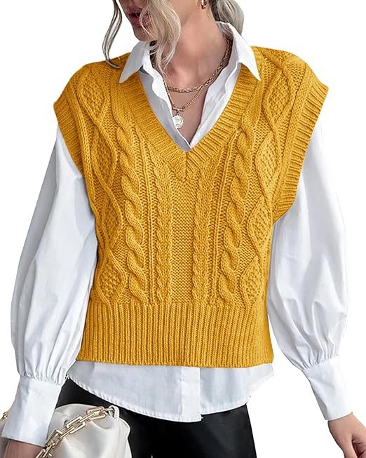 Damen Strickweste mit V-Ausschnitt und Zopfmuster R&B