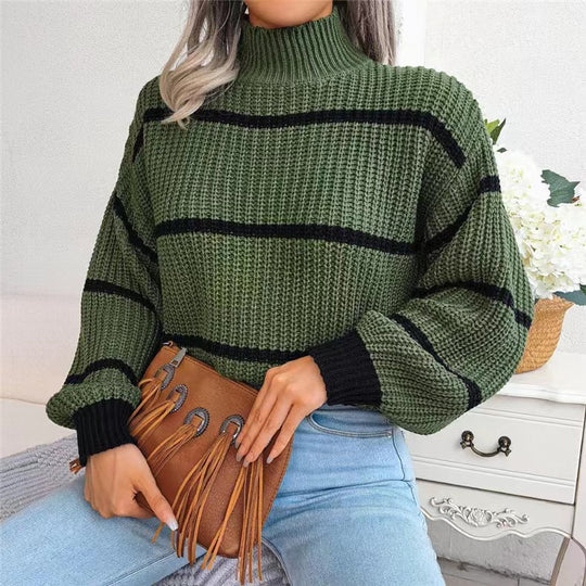Damen Strickpullover mit überschnittenen Schultern und Stehkragen R&B