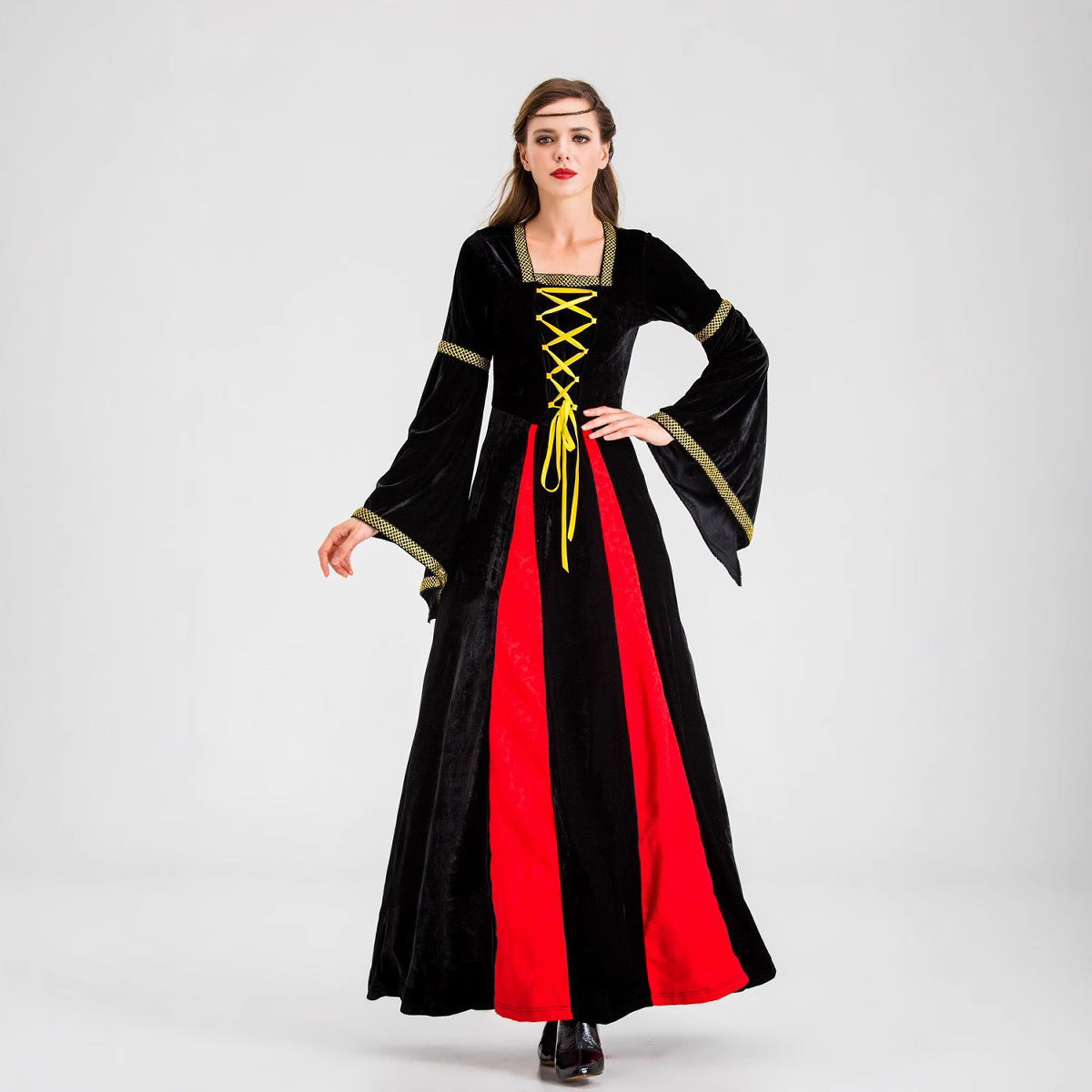 Damen historisches Märchenkleid mit langen Armen und dekorativer Schnürung R&B