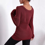 Damen Eleganter und lockerer Pullover mit tiefem V-Ausschnitt und langen Ärmeln R&B