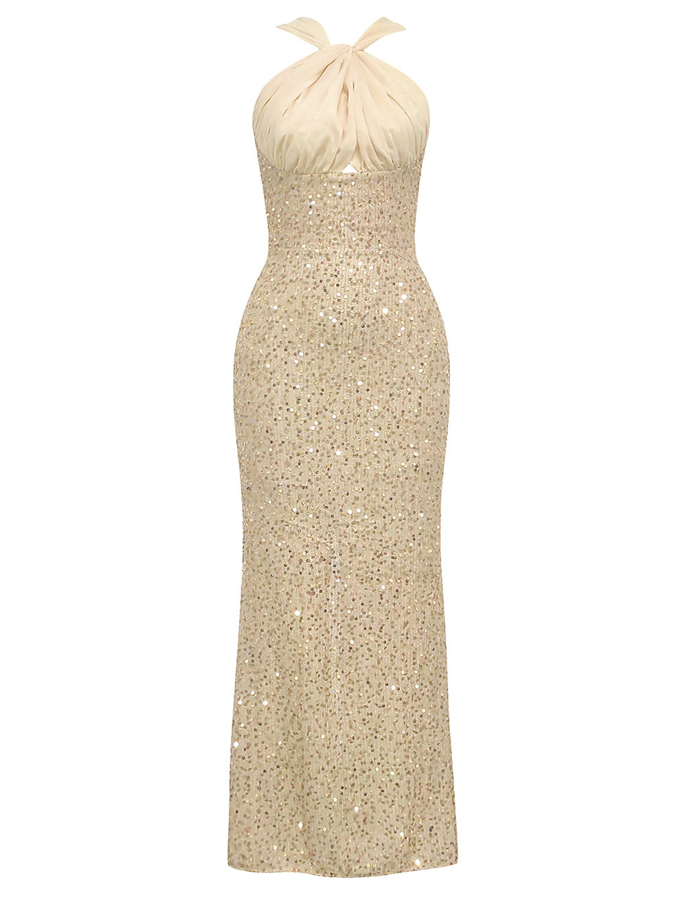 Damen Glamouröses Abendkleid mit funkelndem Paillettenoberteil und elegantem Rückenausschnitt R&B