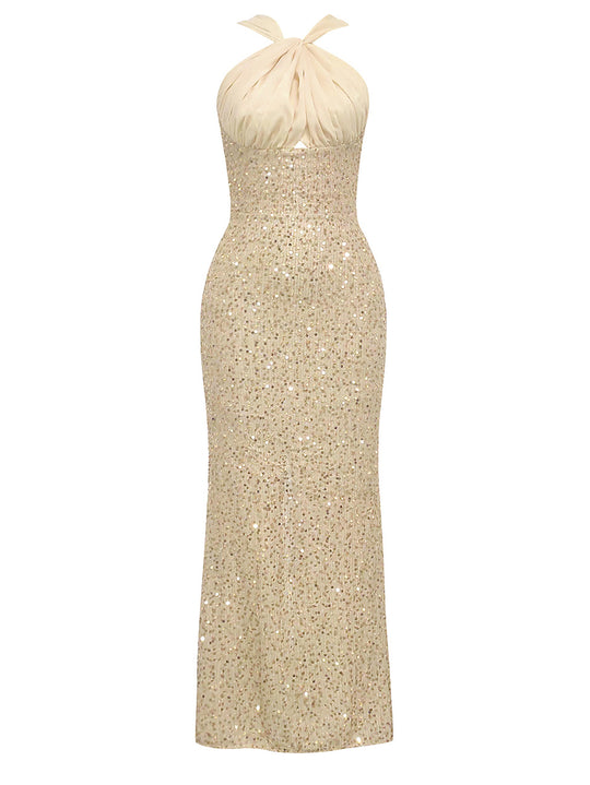 Damen Glamouröses Abendkleid mit funkelndem Paillettenoberteil und elegantem Rückenausschnitt R&B