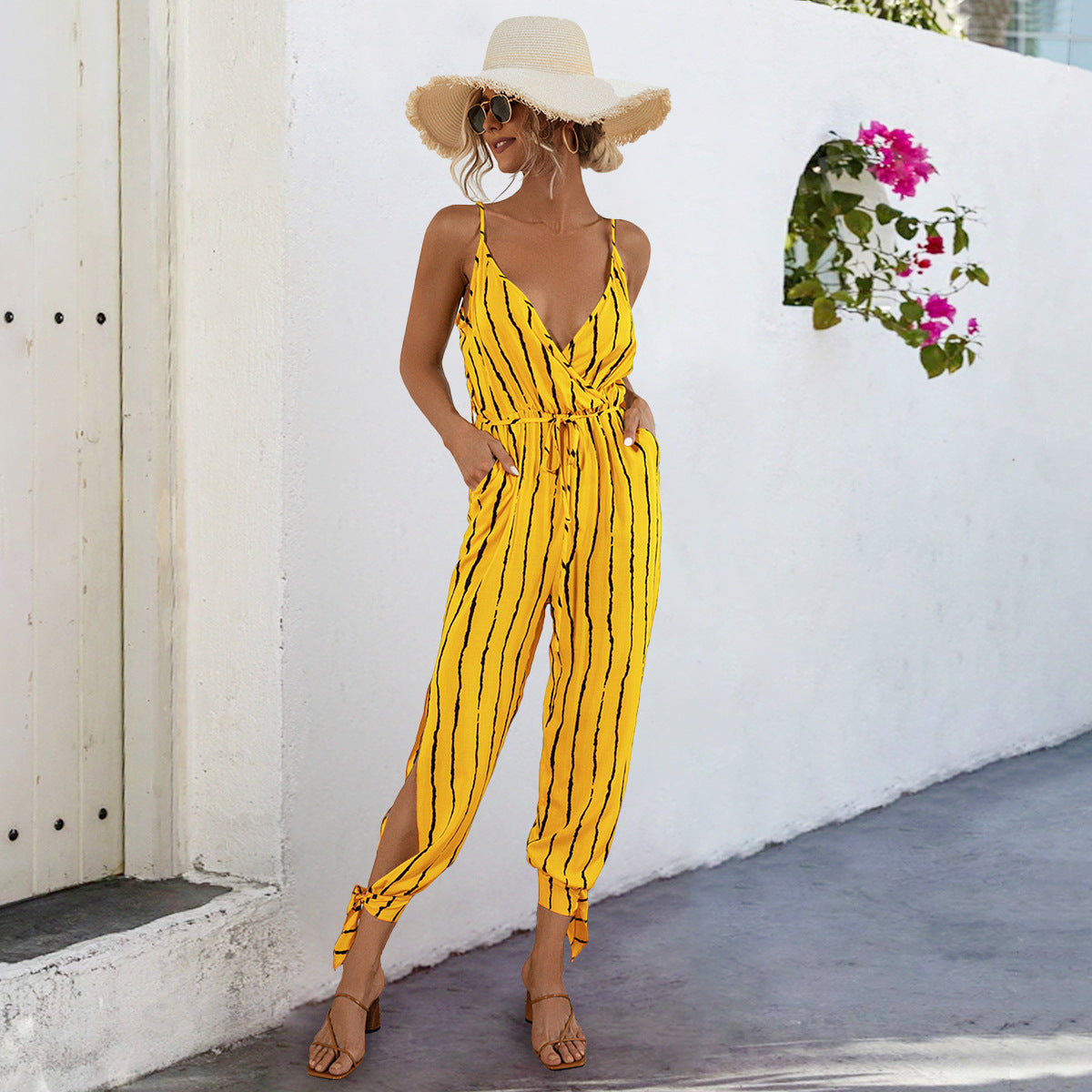Damen Jumpsuit mit eleganten Spaghetti-Trägern und stylischem Knoten-Detail R&B