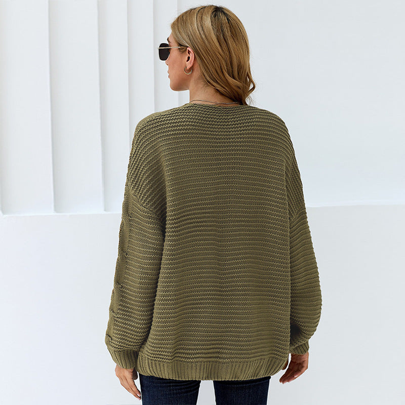 Damen Grobstrickcardigan mit kreativen Zopfmustern und lässigem Schnitt R&B