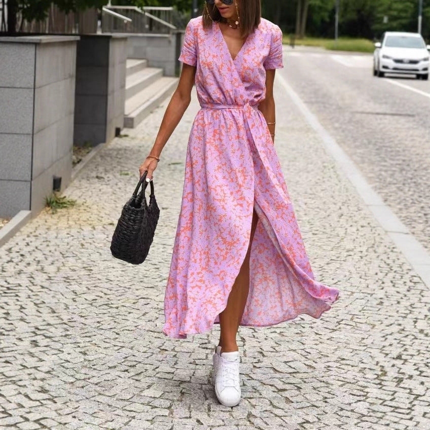 Damen Maxikleid mit Polka-Dots und seitlichem Schlitz R&B