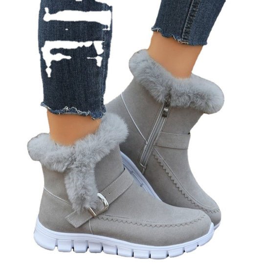 Damen Gefütterte Winterstiefel mit komfortablem Reißverschluss und dekorativer Schnalle R&B