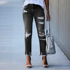 Damen Ripped Jeans im modernen Vintage-Look mit fransigen Säumen R&B