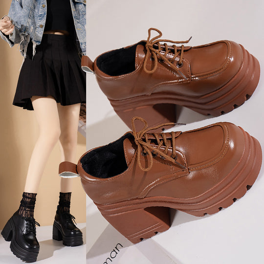 Damen Stiefeletten mit hohem Plateau und Schnürung R&B