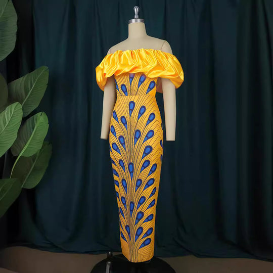 Damen Elegantes Abendkleid mit schulterfreiem Design und voluminösem Rüschensaum R&B