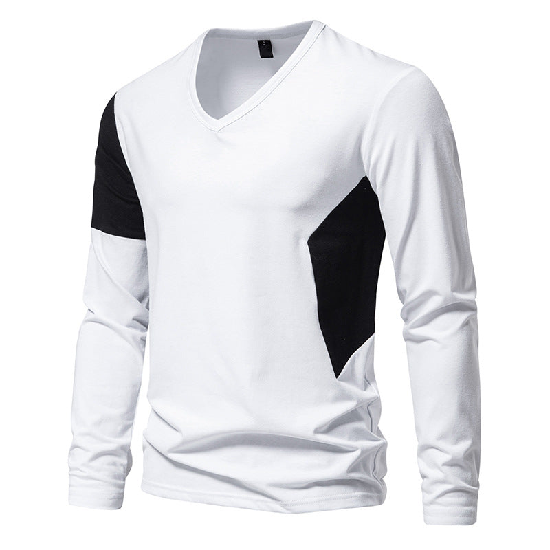 Herren Langarmshirt mit modernem V-Ausschnitt und farblich abgesetzten Ärmeln