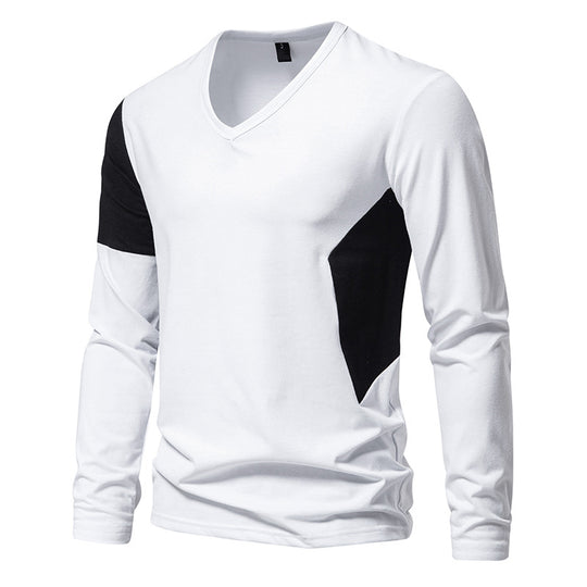 Herren Langarmshirt mit modernem V-Ausschnitt und farblich abgesetzten Ärmeln R&B