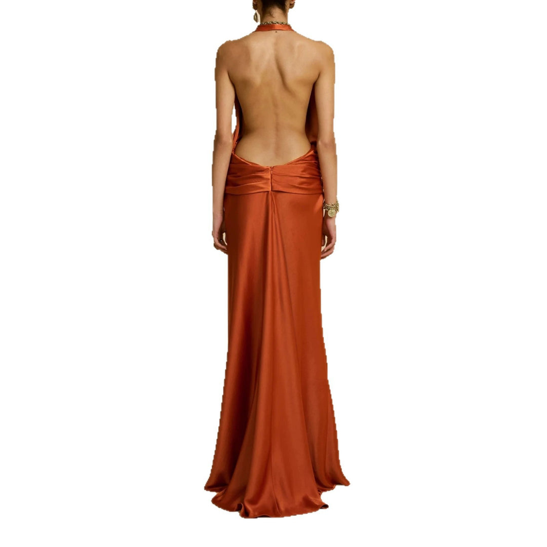 Damen Elegantes Maxikleid mit tiefem V-Ausschnitt und raffinierten Drapierungen R&B