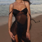 Damen Transparente Maxikleid mit asymmetrischen Fransen R&B