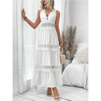Damen romantisches Maxikleid mit Spitzenapplikationen und punktiertem Design R&B