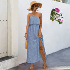 Damen Maxikleid mit trägerlosem Design und seitlichem Schlitz R&B