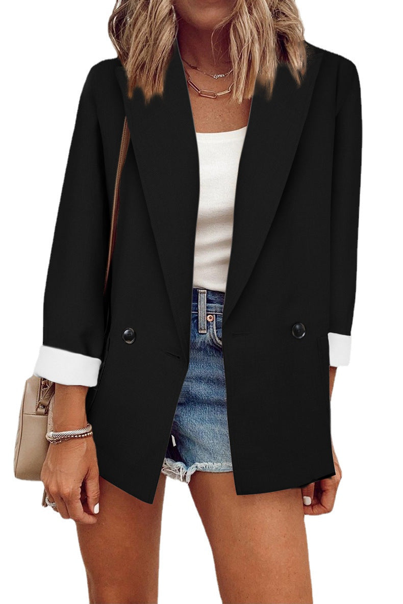 Damen modischer Blazer im Oversized-Schnitt mit tiefen Taschen und umgeschlagenen Ärmeln R&B