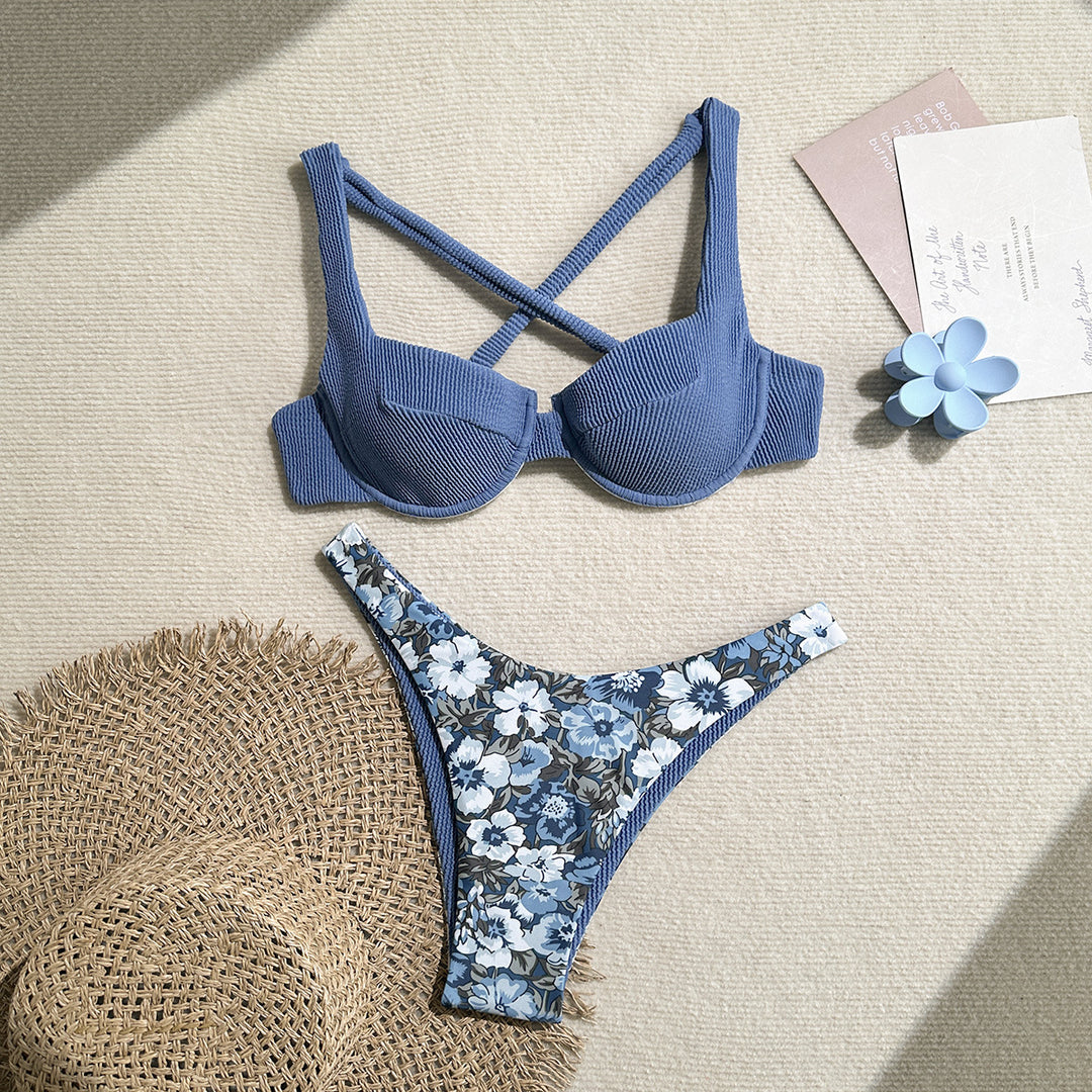 Damen Balconette-Bikini mit floralem Design und raffiniertem Träger R&B
