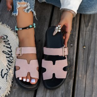 Damen bequeme Riemensandalen mit modischer Schnalle und gepolsterter Sohle R&B