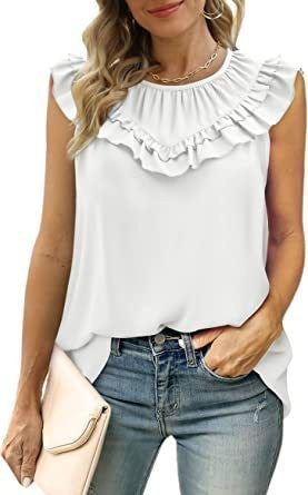 Damen leichtes Rüschenshirt mit elegantem Rundhalsausschnitt R&B