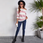Damen Lässiger Strickpullover mit trendigem Streifenmuster und funkelnden Details R&B