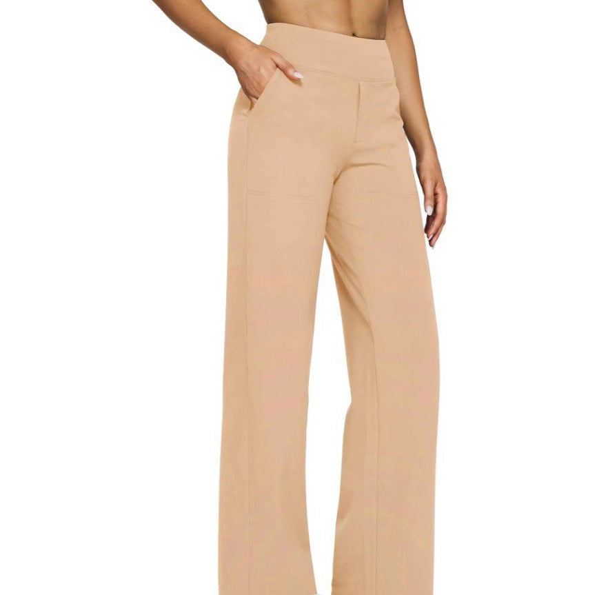 Damen nan fließende High-Waist-Hose mit extra weitem Bein, elastischem Komfortbund und Eingrifftaschen R&B