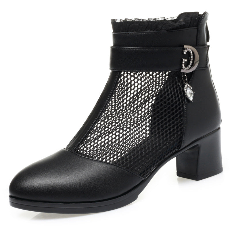 Damen Elegante Stiefeletten mit modischen Netzdetails und verziertem Riemen R&B