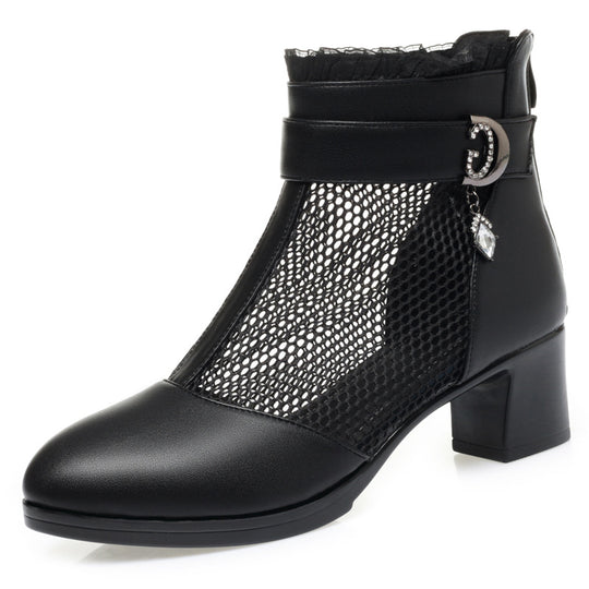 Damen Elegante Stiefeletten mit modischen Netzdetails und verziertem Riemen R&B