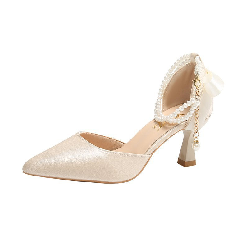 Damen elegante Pumps mit funkelndem Perlenakzent R&B