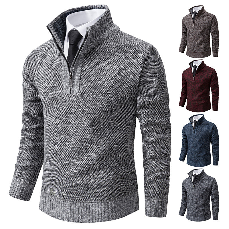 Herren Pullover mit modernem Reißverschluss und strukturierter Oberfläche R&B