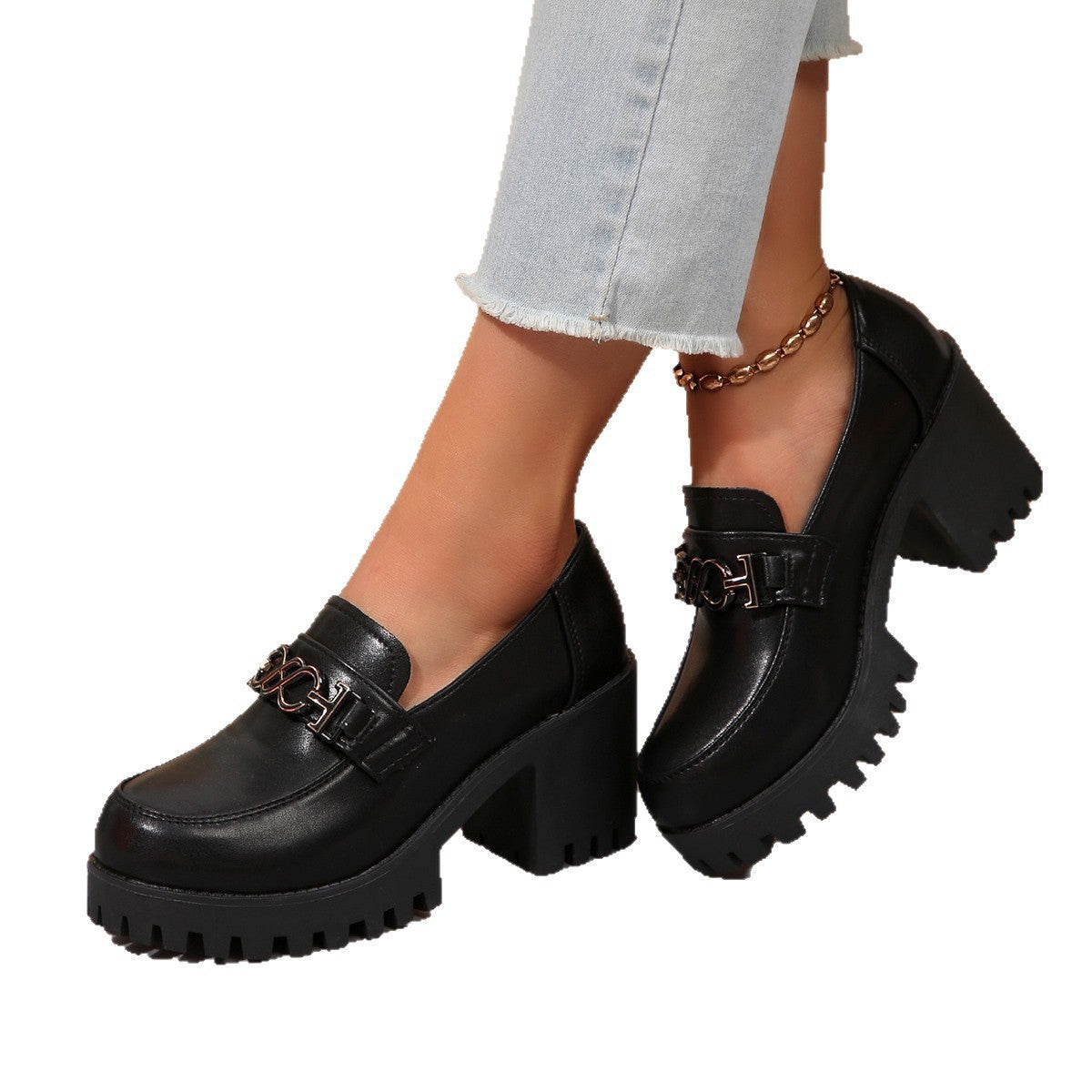 Damen Elegante Mokassins mit robustem Plateau und trendigem Ketten-Detail R&B