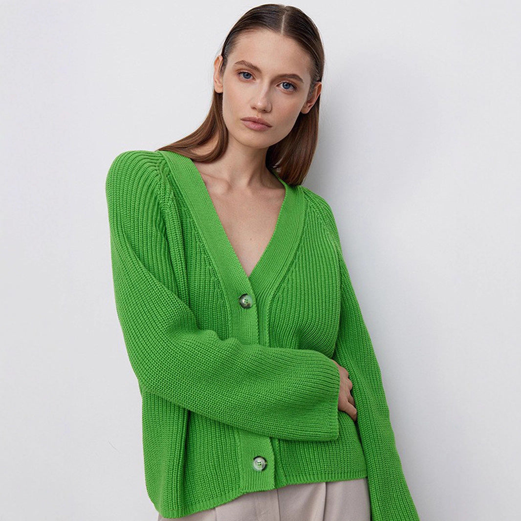 Damen Strickjacke mit großem V-Ausschnitt und Knopfverschluss R&B