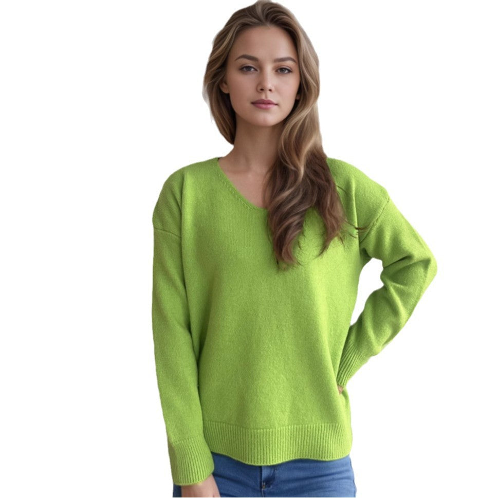 Damen lässiger V-Ausschnitt Pullover mit modernem Strukturdesign R&B