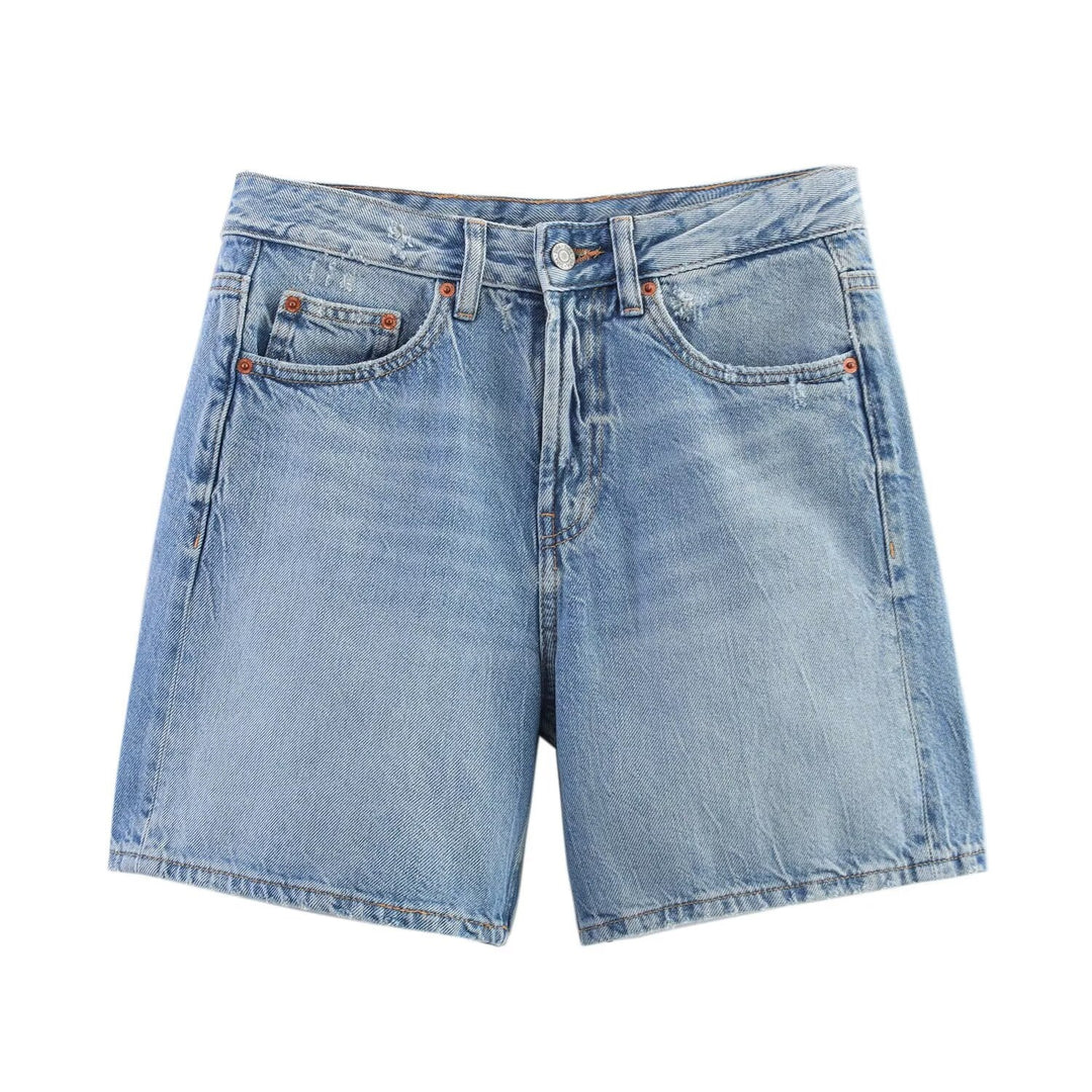 Damen Denim-Shorts im lässigen Schnitt mit hoher Taille und praktischen Taschen R&B
