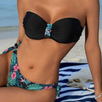 Damen Bandeau-Bikini mit floralen Akzenten