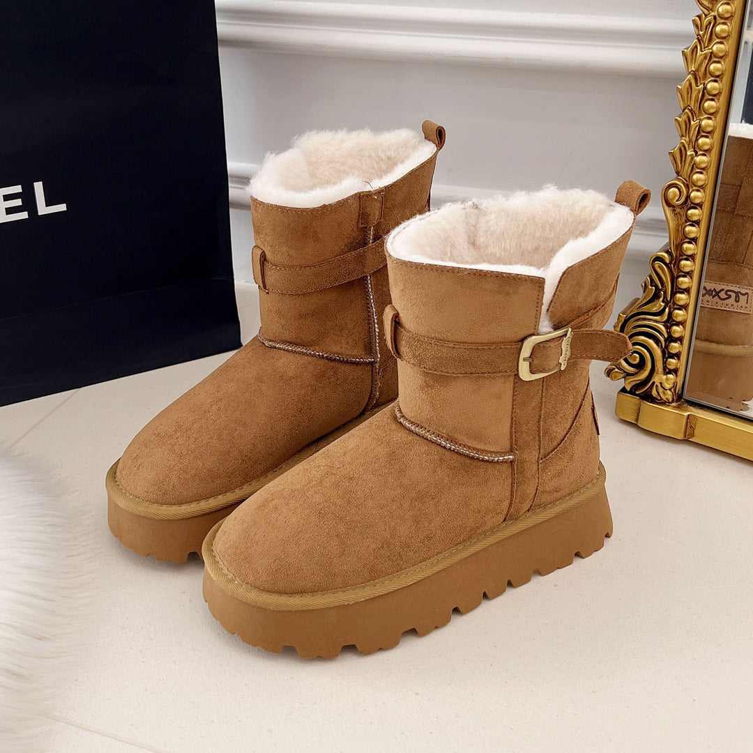 Damen warme Stiefel mit weichem Innenfutter und verstellbarem Schnallenverschluss R&B