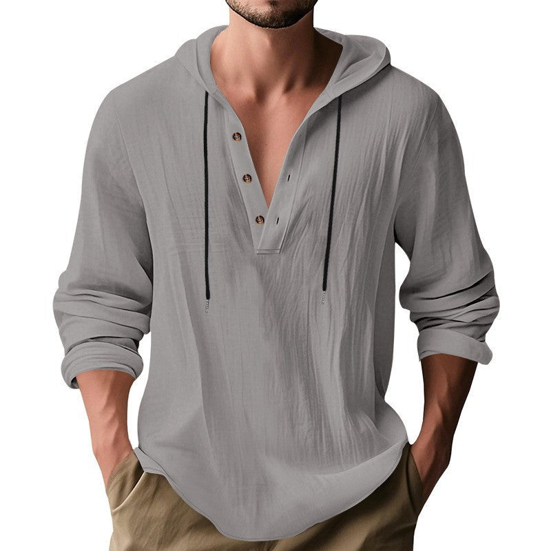 Herren lässiges Langarm-Hoodie mit modischem Knopfdesign und atmungsaktivem Stoff R&B