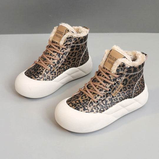 Damen Modische High-Top Sneakers mit kuscheligem Innenfutter und tierischem Muster R&B