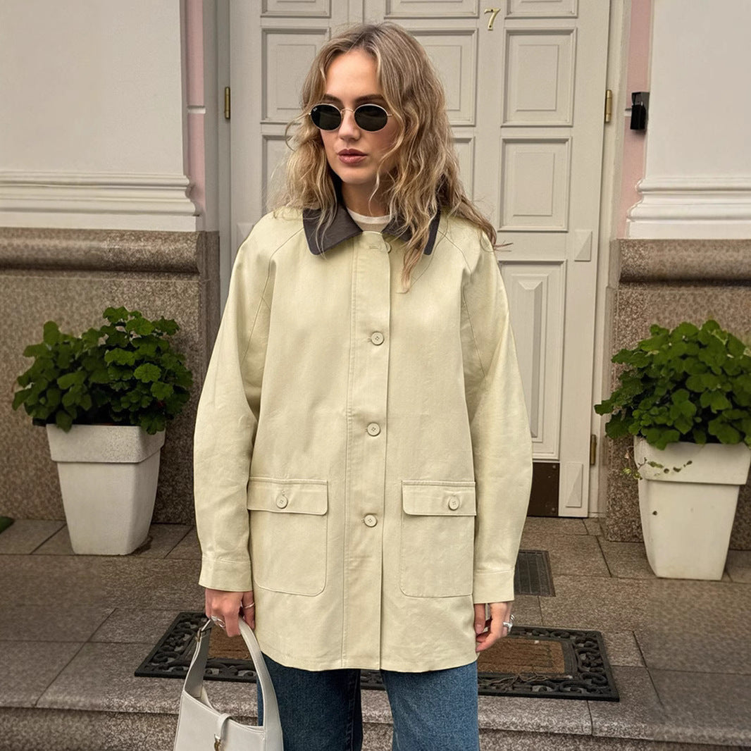 Damen Urbaner Utility-Mantel mit kontrastierendem Kragen und praktischen Taschen R&B