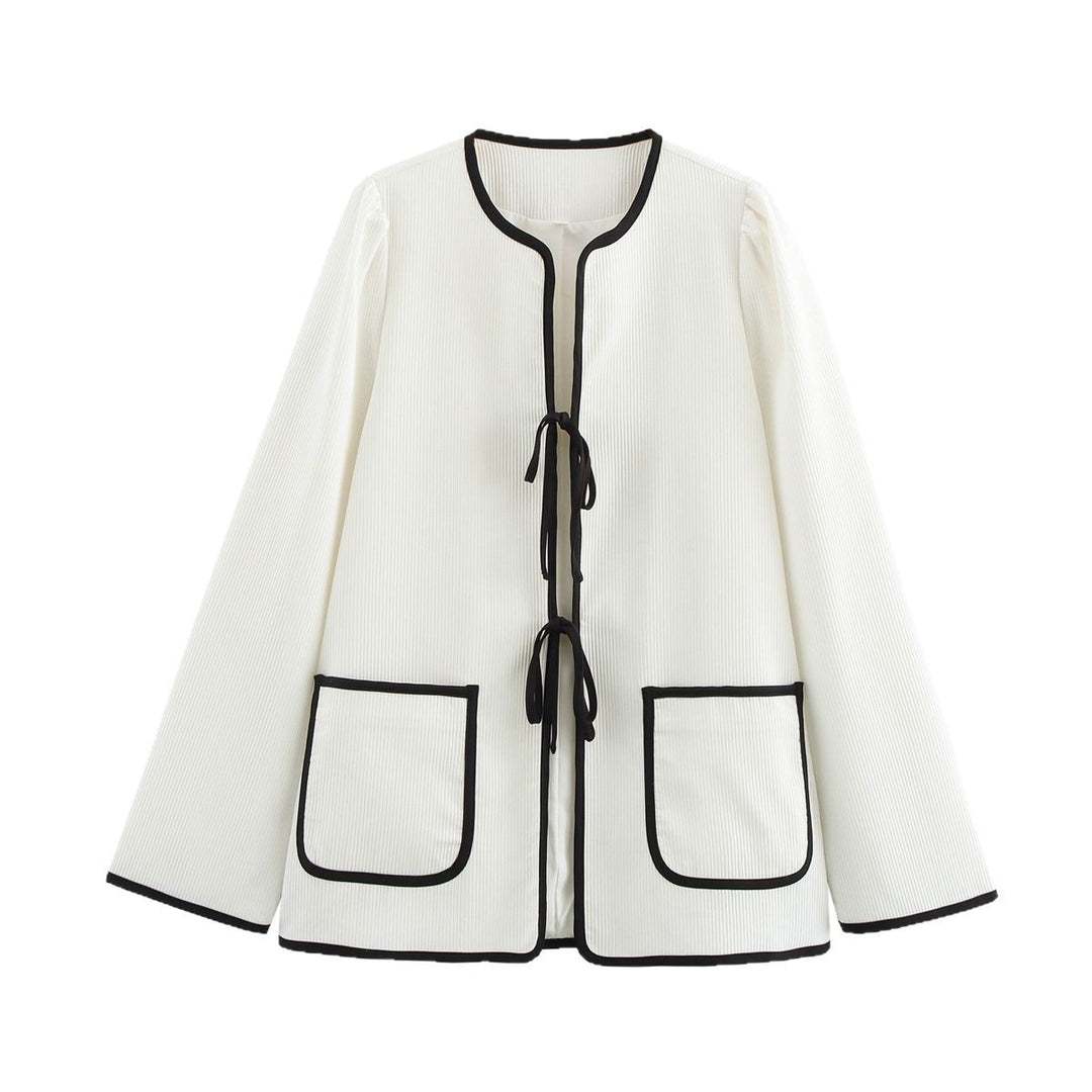 Damen modische Überziehjacke mit eleganten Binde-Details und praktischen Taschen R&B