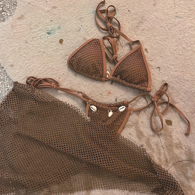 Damen Netz-Bikini-Set mit dekorativen Muscheldetails