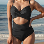 Damen Einteiliger Badeanzug mit modernem Cut-Out und elegantem Wickeldesign R&B