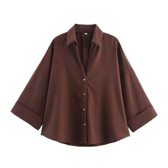Damen Hemdblusenshirt mit lässigem Schnitt und eleganten 3/4-Ärmeln R&B